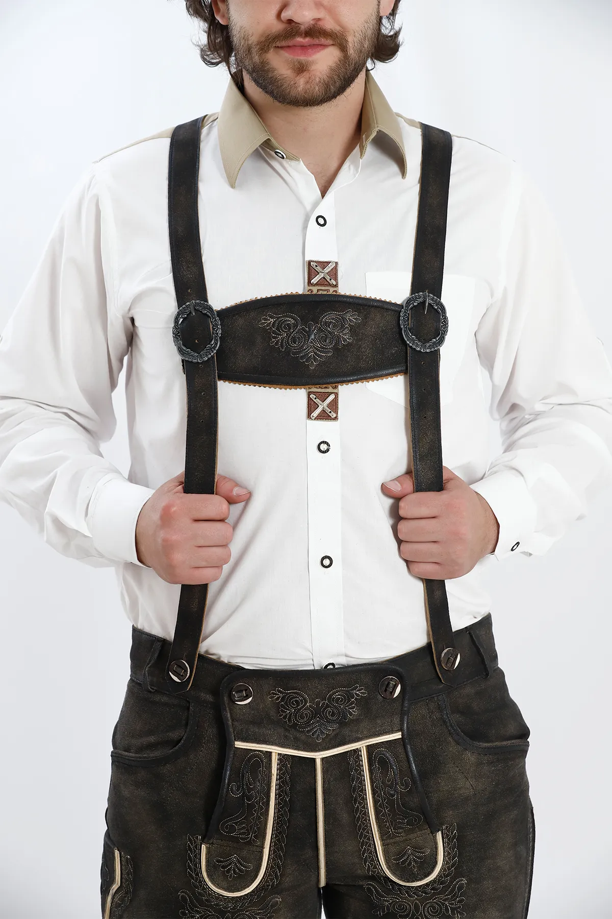 Traditional Lederhosen Men Suspenders Onyx Black